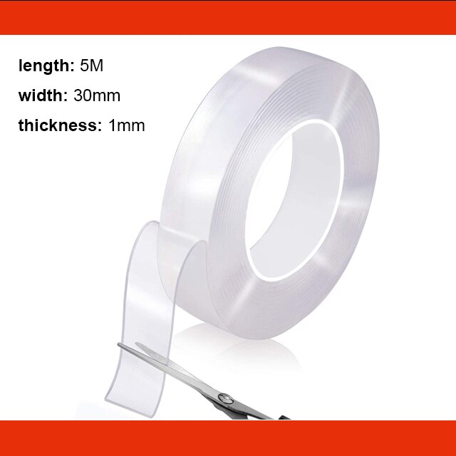 Home Small Item Fixed Double Sided Tape Reusable Glue Gadget Adhesive gekko tape Double-Sided Strong Acrylic Nano Tape: 5Mx3cmx1mm