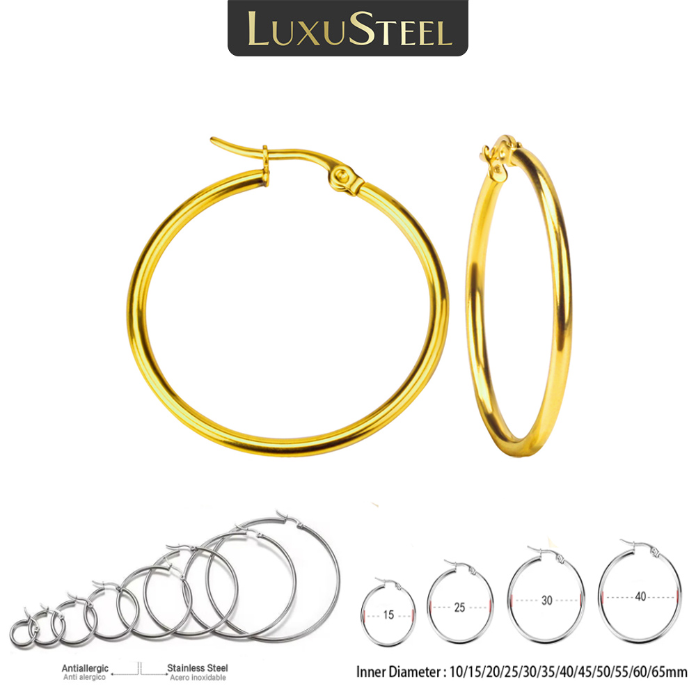 LUXUSTEEL Golden Color Stainless Steel Hoop Earrings For Women Men Big/Small Circle Round Ear Jewelry Bijoux Acier Inoxidable