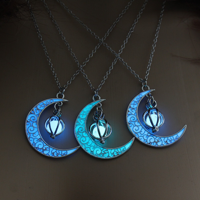 personnalité créative femmes lumineux lune citrouille collier pendentif charme bijoux pour Halloween brillant pierre
