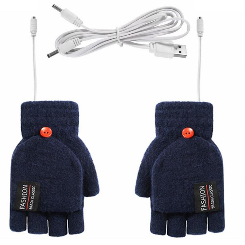 Gants chauffants électriques USB Double face, mitaines rechargeables, étanches, température réglable, cyclisme, ski: dark navy