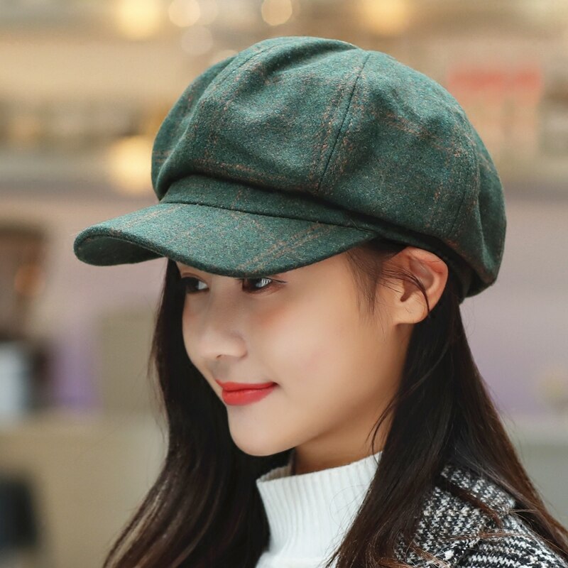 Newsboy Cap Women Autumn Winter Octagonal Caps Artist Painter Hats For Women Men Beret Peaked Cap Female Male Vintage PLaid