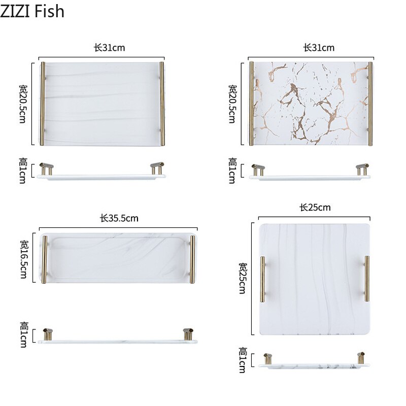 Bandeja de cerámica moderna de mármol dorado para restaurante, bandeja creativa para Sushi, plato de postre para desayuno en casa, accesorios de decoración para el hogar