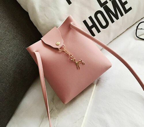 Women Ladies Leather Handbag Solid Hasp With Cute Pendant Shoulder Messenger Crossbody Bag Party Bag: Pink