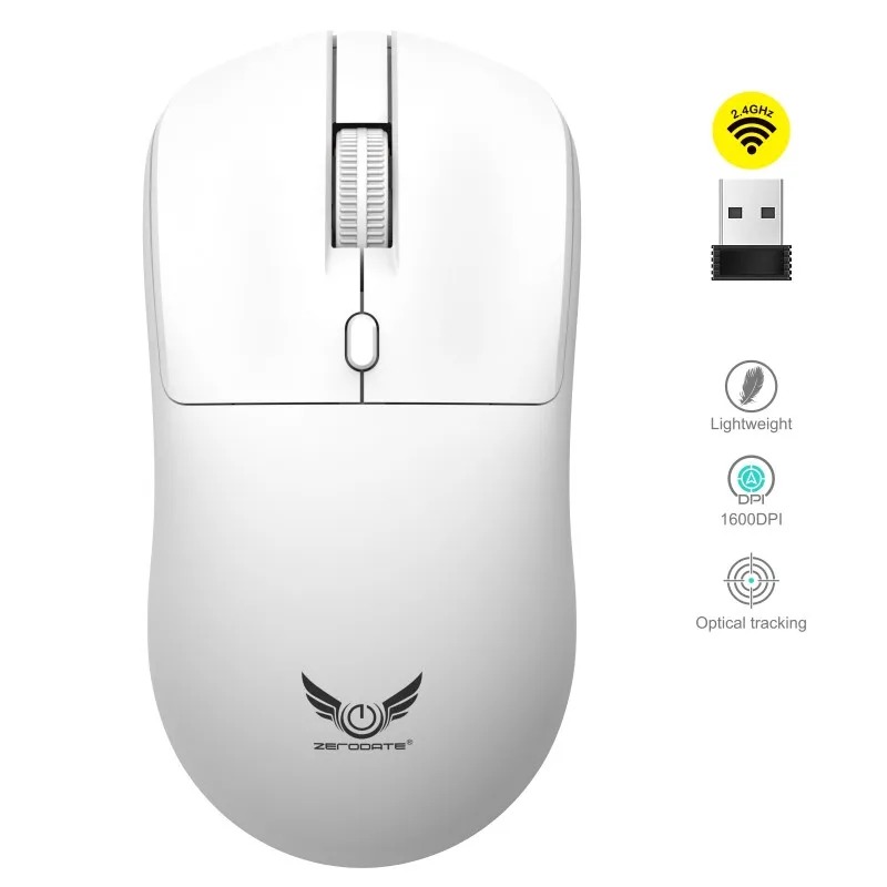 2.4G Wireless Mouse Ergonomic Gaming Mouse 800/1200/1600DPI 4 Mute Buttons Mice for iPad PC Laptop Tablet Phone Computer: WHITE