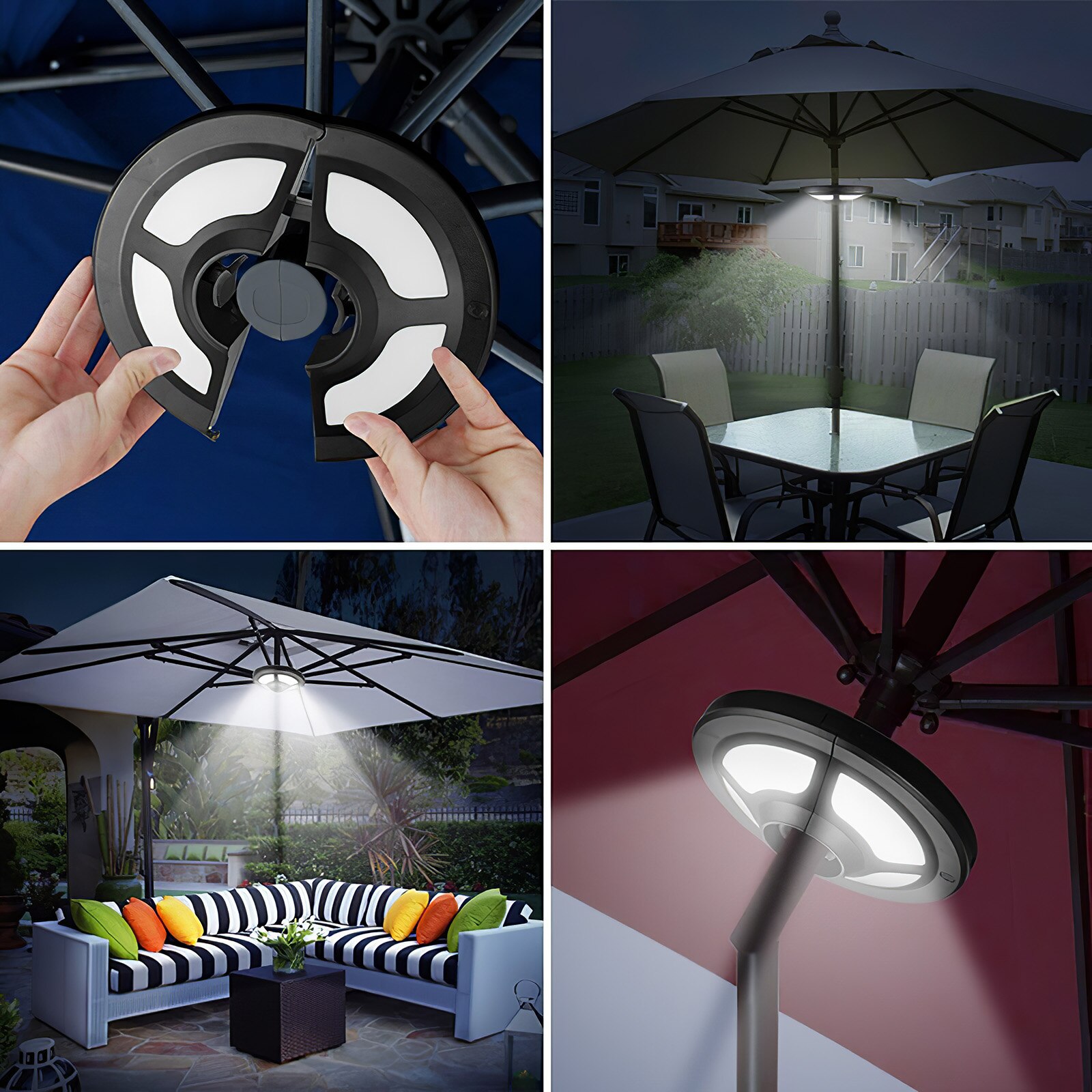 Outdoor Patio LED Solar Umbrella Light Umbrella Pole Light for Camping Tent Vacation Support USB Charging