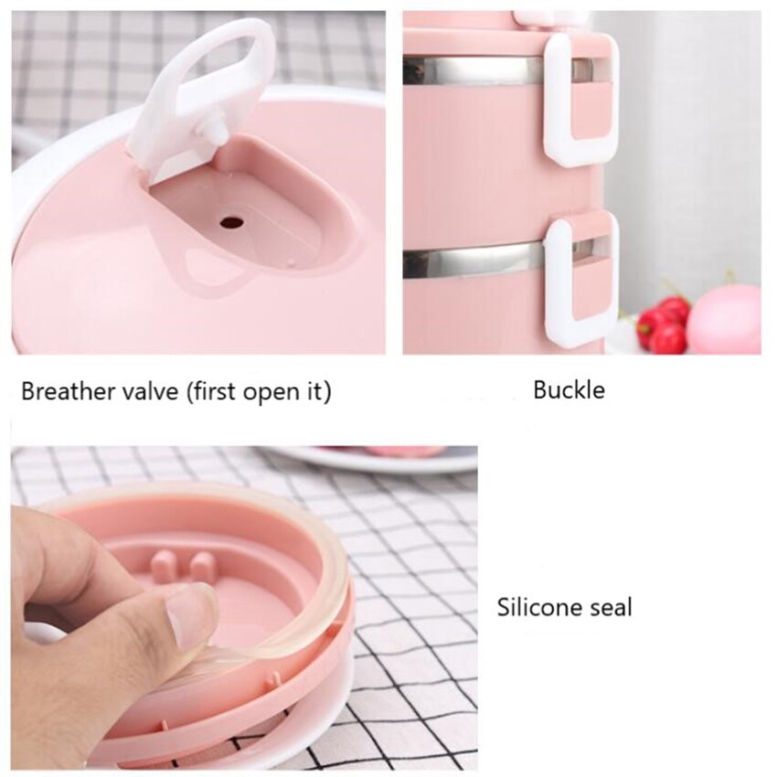 Rvs Lunchbox Drie-Layer Lekvrije Isolatie Lunchbox Japanse Draagbare Voedsel Opslag Container Voor Kinderen school