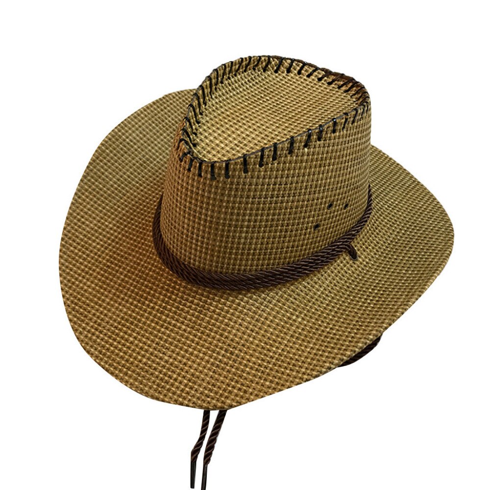 Unisex Western Cowboy Hat For Gentleman SombreroWide Brim Straw Cap L0402