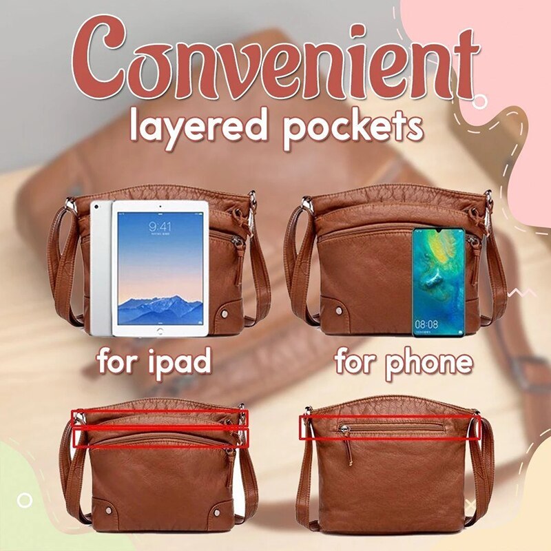 Sac à bandoulière multi-compartiments en cuir PU souple pour femmes, sacoche à épaule, NIN668