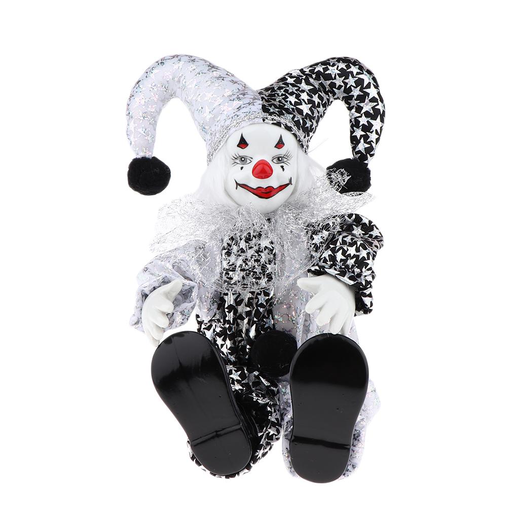 Muñeca de arlequín de Porcelana Vintage con pies colgantes, muñeca de circo, C