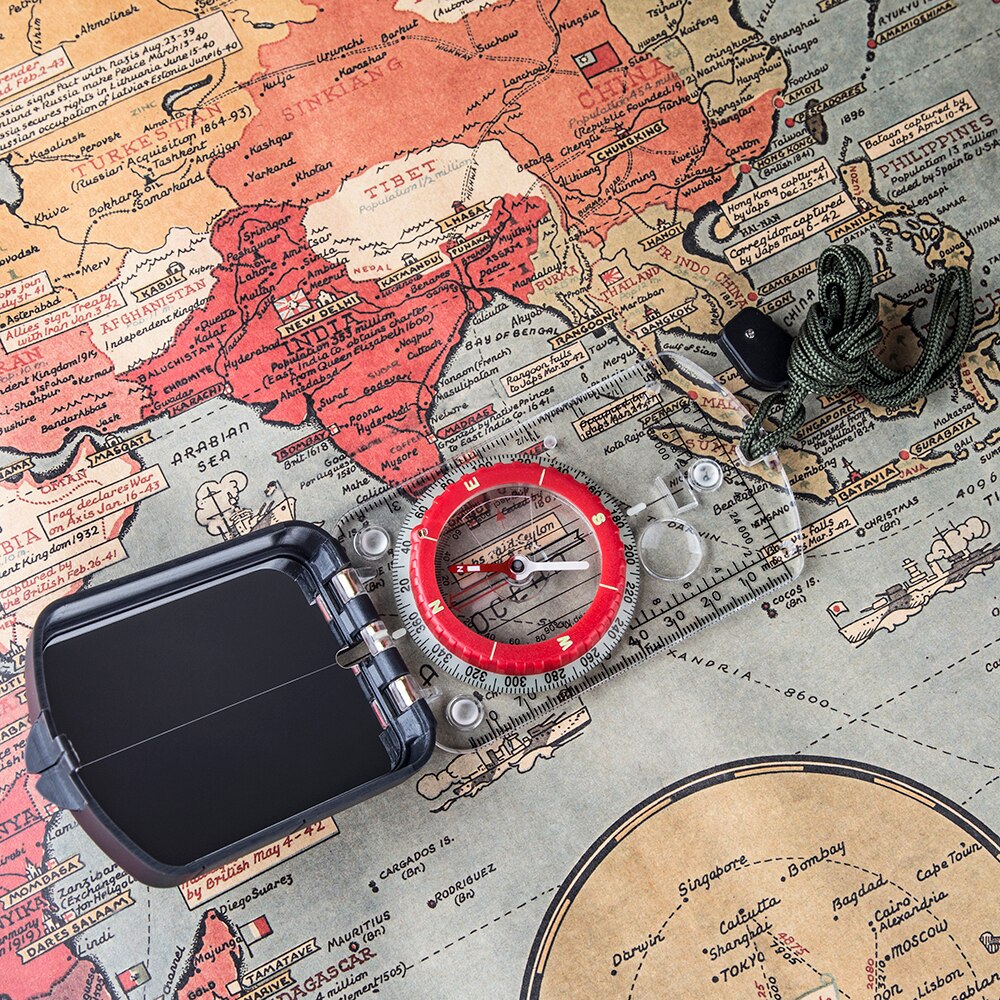 BIJIA Multifunction Compass Portable Magnifying Ruler Scale Scout Hiking Camping Boating Orienteering Map