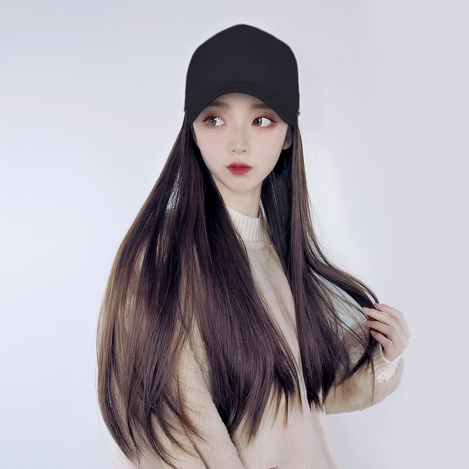 Extensión de gorro de béisbol para mujer, peluca sintética de 60cm, resistente al calor y a altas temperaturas, empalme sin costuras, peluca de sombrero integrada: YSM9077-H-4