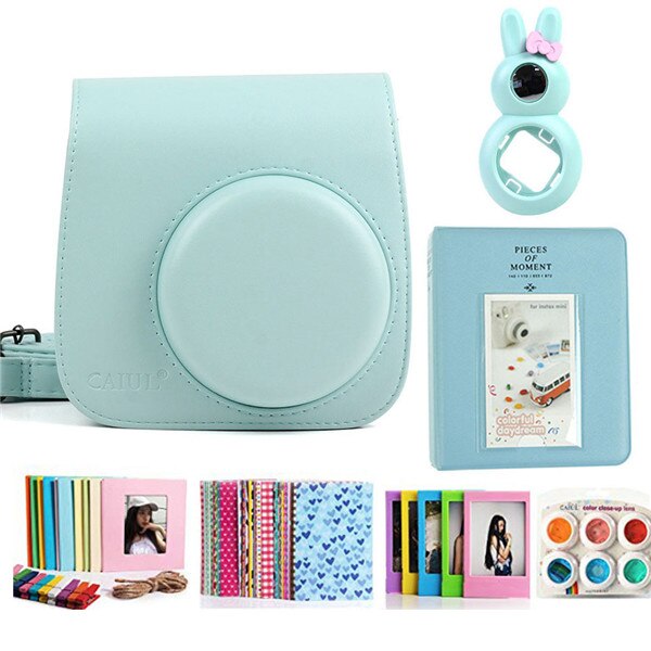 Accessories Kit for Fujifilm Instax Mini 8/8+/8s/9 w/Camera Case/Strap/Selfie Mirror/Filter/Album/Corner Sticker/Sticker/Pen etc: Auburn