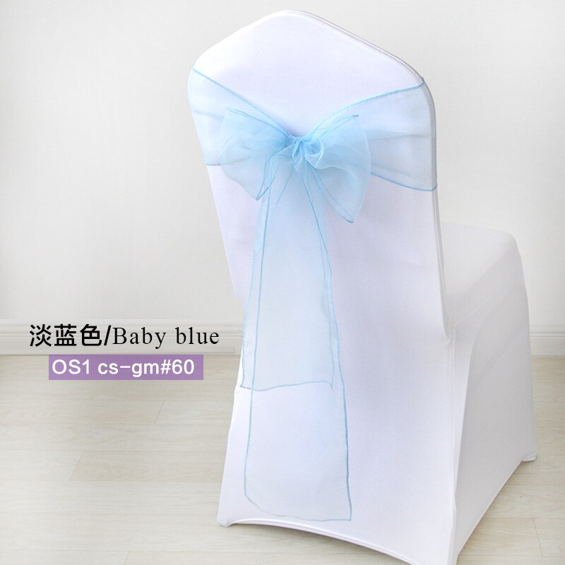 50pc/Set Sheer Organza Red Sash Size 7x108inch Event Ceremony Party Wedding Chairs Knot Decoration Chair Sashes Bow: Light blue