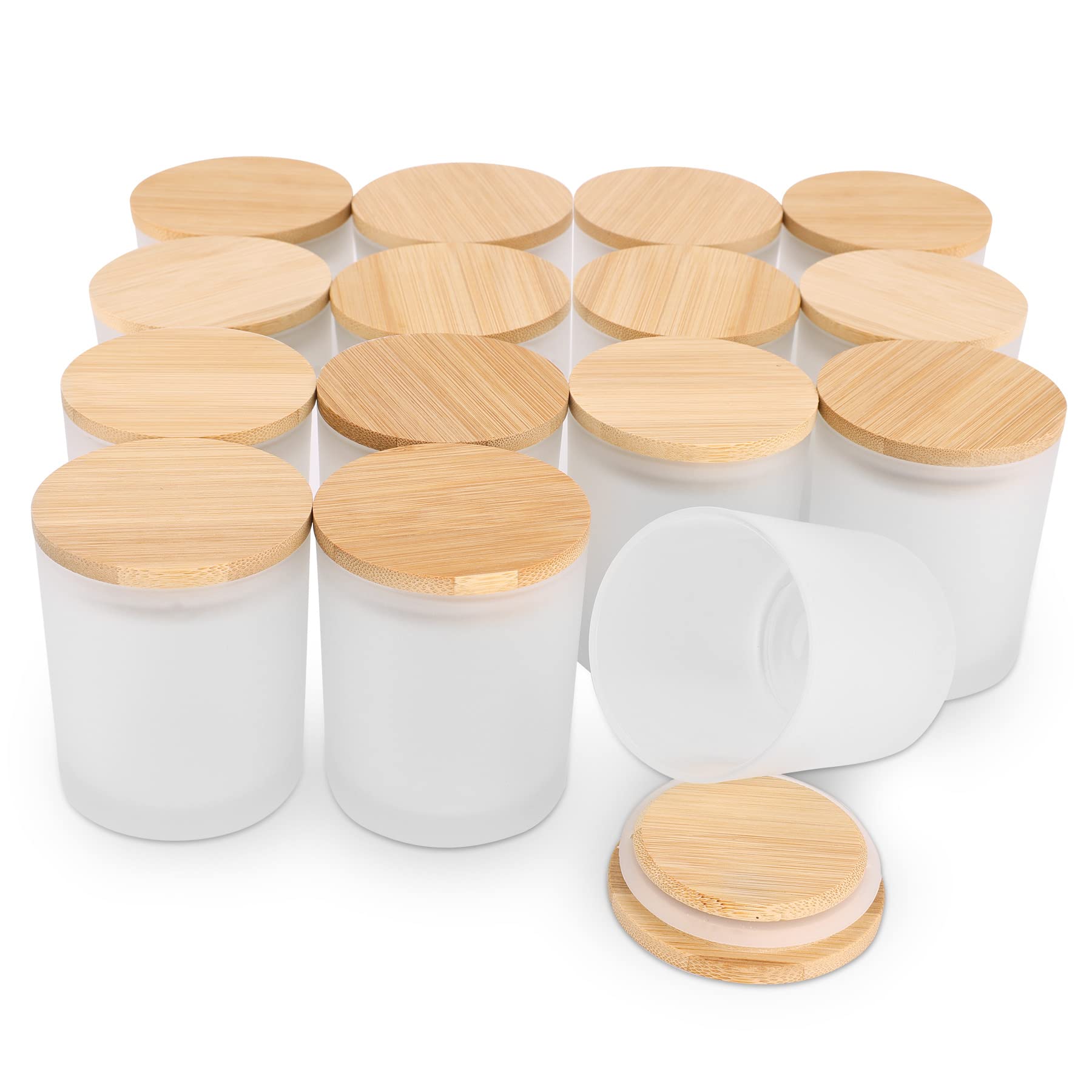 Tarro de vela de vidrio ámbar esmerilado con tapa de bambú para hacer velas, contenedor de vela limpio vacío a granel, Apto para lavavajillas, 6OZ, paquete de 6