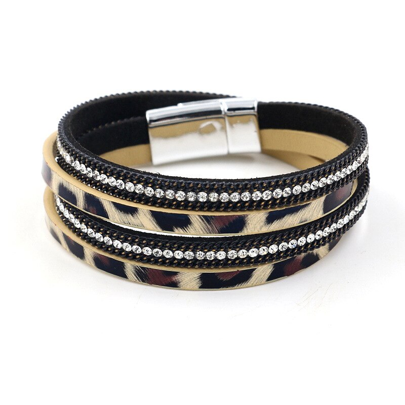 TOTABC Leopard Print frauen Leder Armband Armband und Armreif Elegante Multilayer Breite Wrap Armband Schmuck