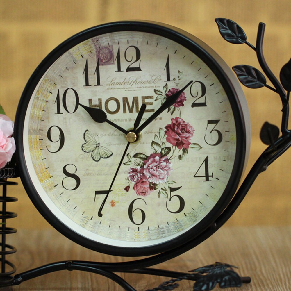 Vintage Retro Mute Bladeren Ijzer Bureauklok Home Office Woonkamer Slaapkamer Decor Home Decor Studeerkamer Decoratie Klokken
