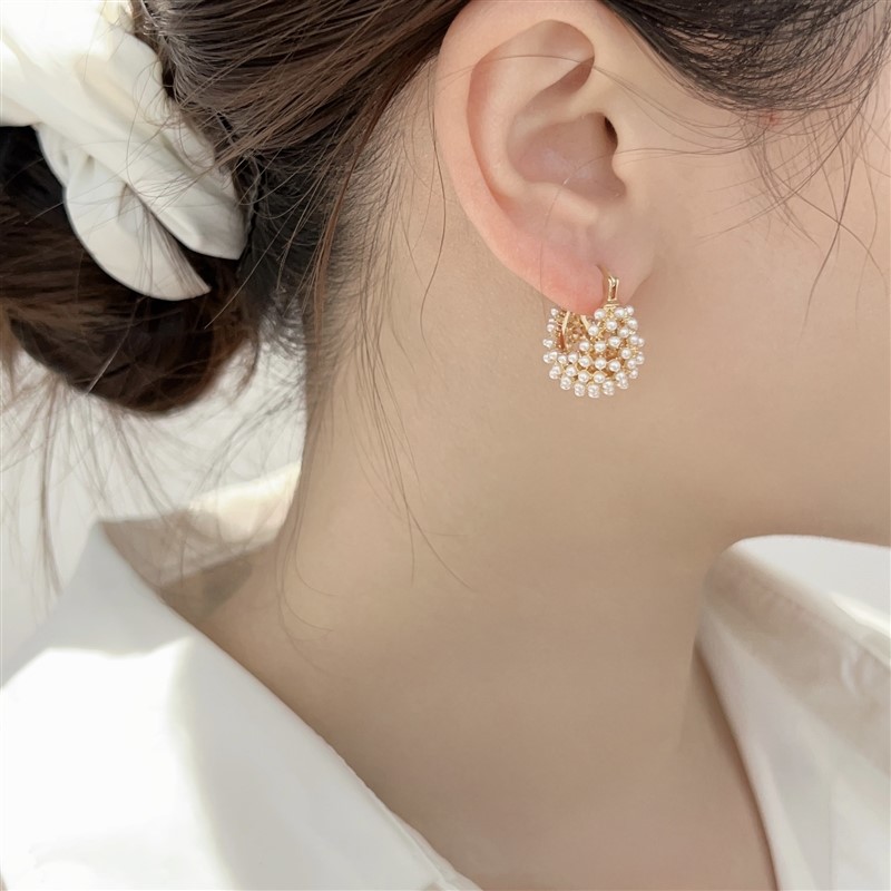 Koreanische neue Schmuck weiße Perle Tasche U-förmige Korb Ohrringe elegante Frauen tägliche Arbeit Accessoires