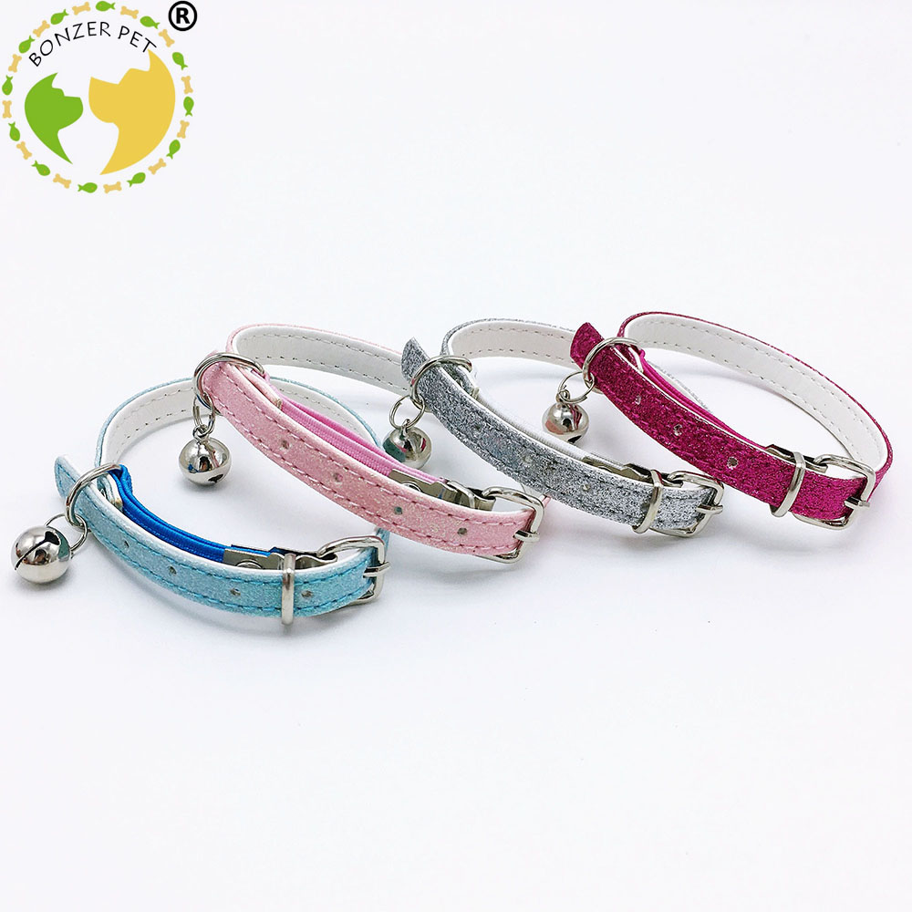 Bonzerpet – collier réglable en forme de cloche pour chat, rose, 1.0cm, en PU, adapté aux petits chiens et chiots