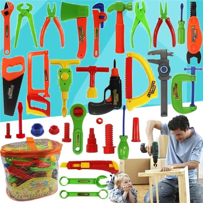 32Pc Toy Repair Tool Play Set Hammer Screwdriver Bolt Kid Children Learning Cordless Drill Wrenc Pretend Simulation Garden