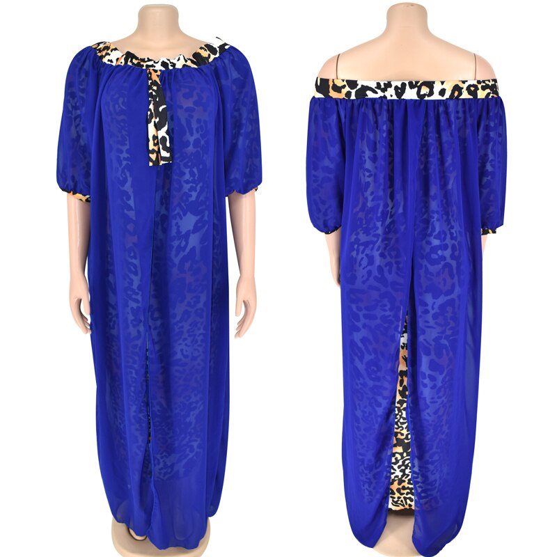 MD African Plus Size Dress For Women Leopard Print Dashiki Chiffon Long Dresses Turkish Caftan Muslim Abaya Islam Clothing Gowns