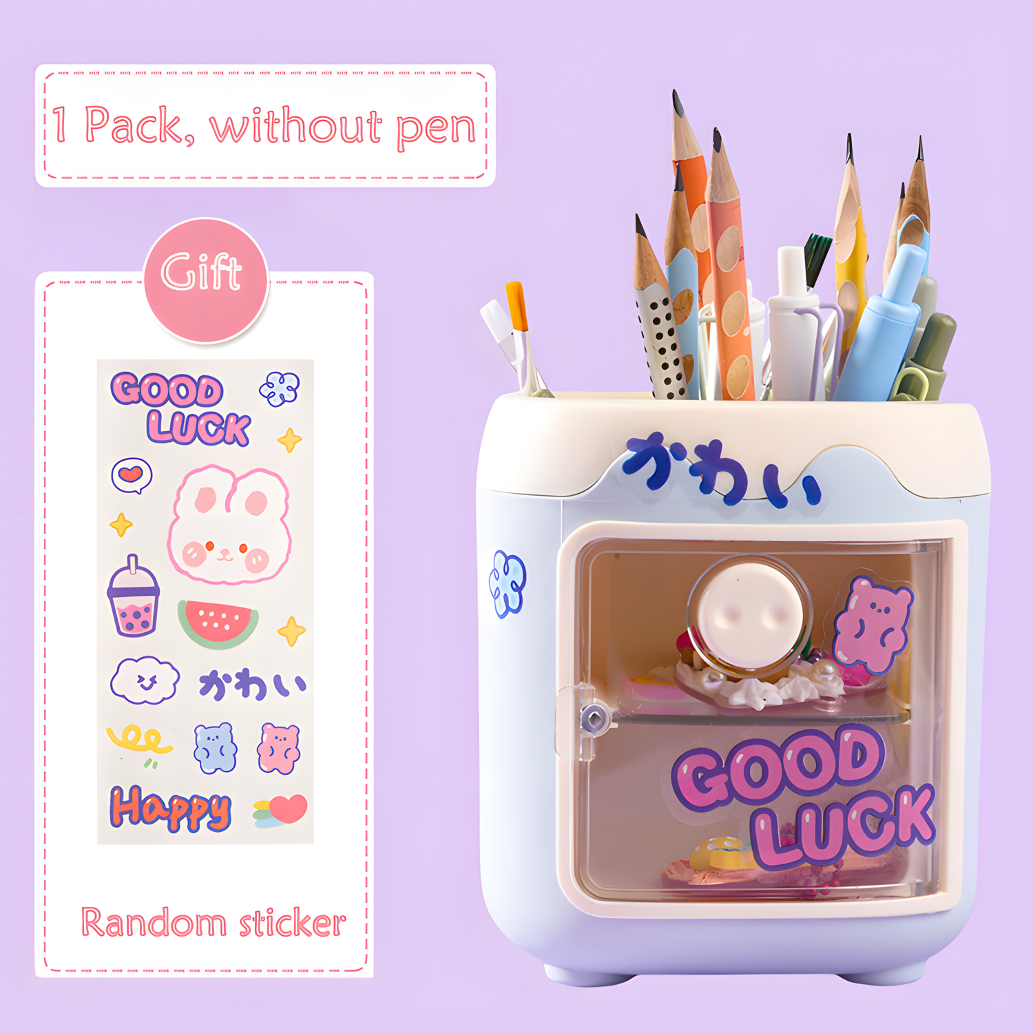 Pen Holder Organizador de Lápis com Gaveta, Cosméticos Maquiagem Brushes Holder para Penteadeira, Pig Nose Cute Pen Holder for Office: Azul