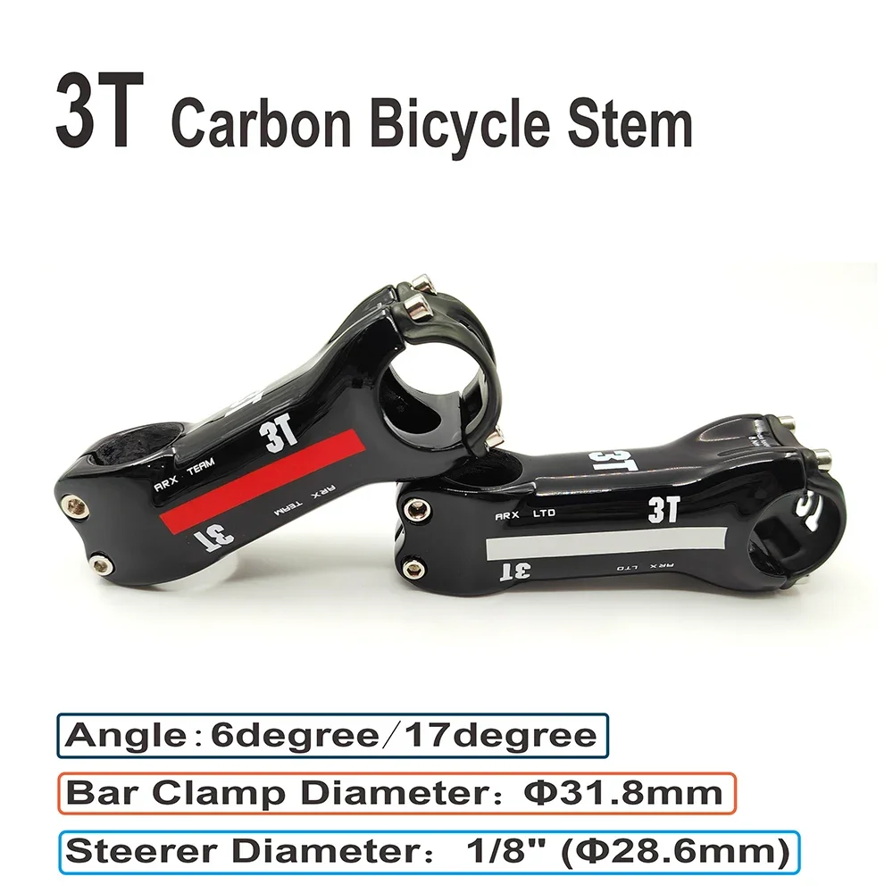 Vástago de bicicleta de carbono 3T de superior, vástago de bicicleta de carretera T800, ángulo de vástago de fibra de carbono para bicicleta de montaña de 6/17 grados/diámetro del dirección 28,6mm, piezas de bicicleta