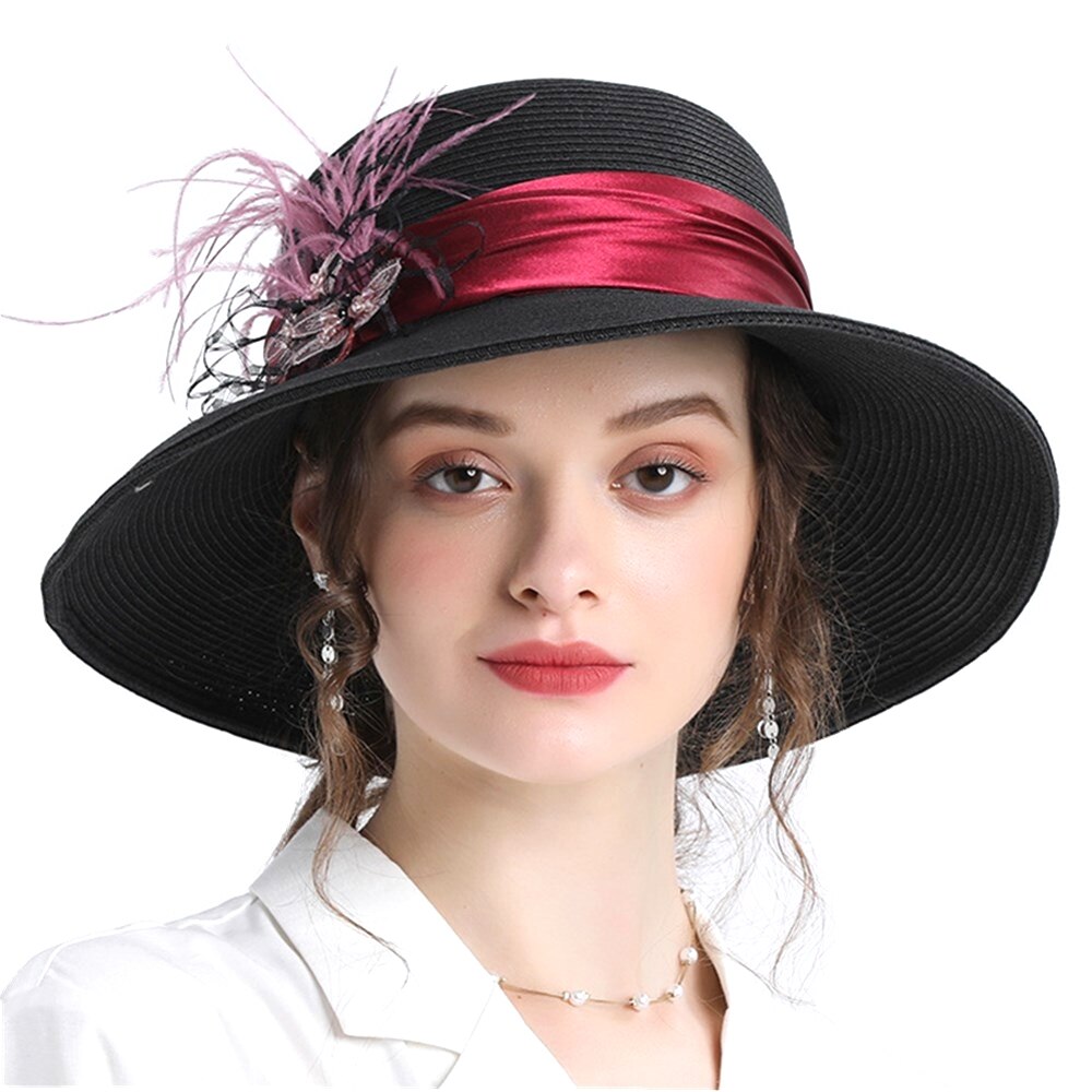 Women Hats Straw Wide Brim Fascinators Sun Caps