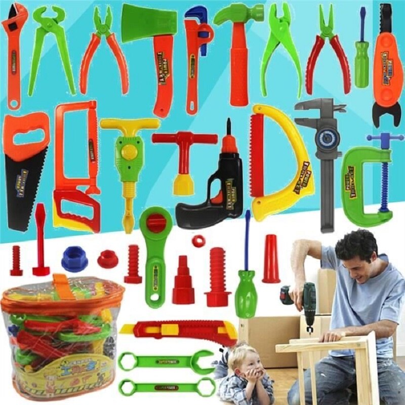 32 Pcs Plastic Reparatie Tools Set Simulatie Hamer Nagels Noten Schroevendraaier Model Kinderen Speelgoed Fantasiespel Kinderen