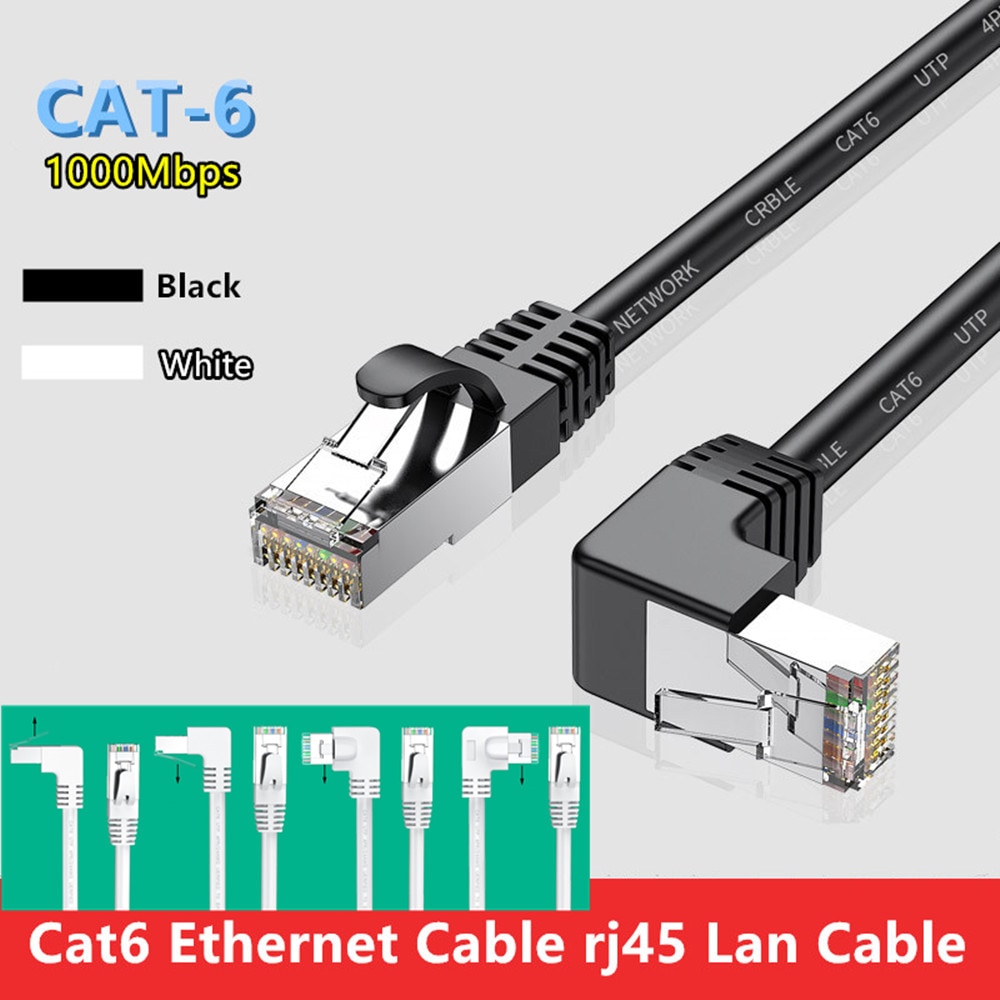 Kot6 kabel Ethernet RJ45 kątowy kabel sieciowy UTP skrawek sznur 90 stopni Kot 6 przewód Lan robić laptopa router TV, pudełko biały czarny