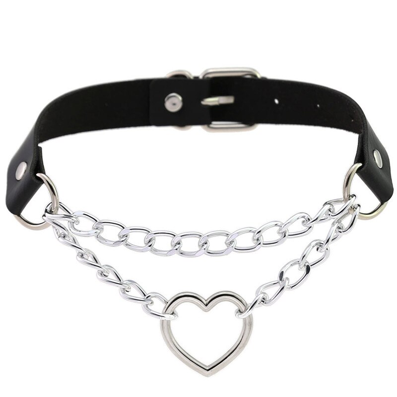 Gargantilla de cadena con corazón gótico oscuro para mujer, collar harajuku Punk, Gargantilla negra para mujer y niña, gargantilla de cuero Kawaii, joyería de bruja