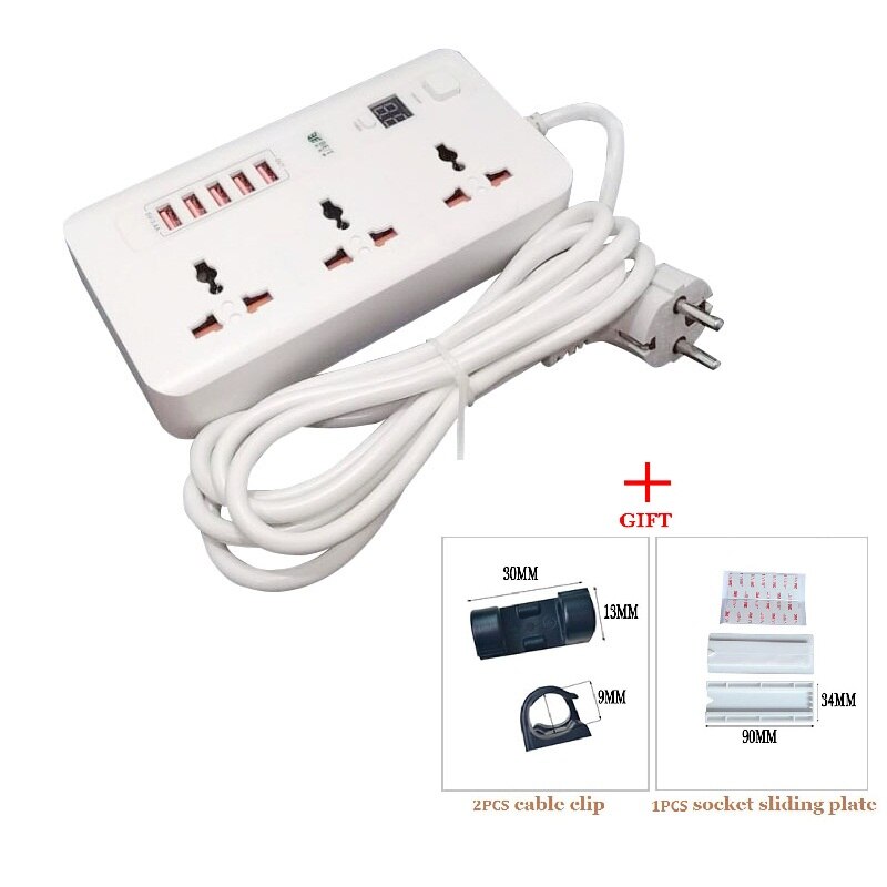 24 Hours Timer Power Strip Surge Protector 3 EU Plug Outlets Electric Socket with 5USB Charger Adapter Dock 5V 3.4A 2m Cord: Universal hole white