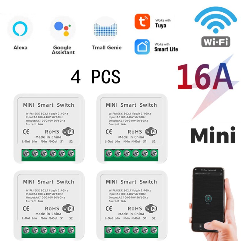 Tuya zigbee smart switch nej / med neutral  eu 220v 2- vejs trådløs lyskontakt relæ zibee 2 mqtt hjemmeassistent tuya smart home