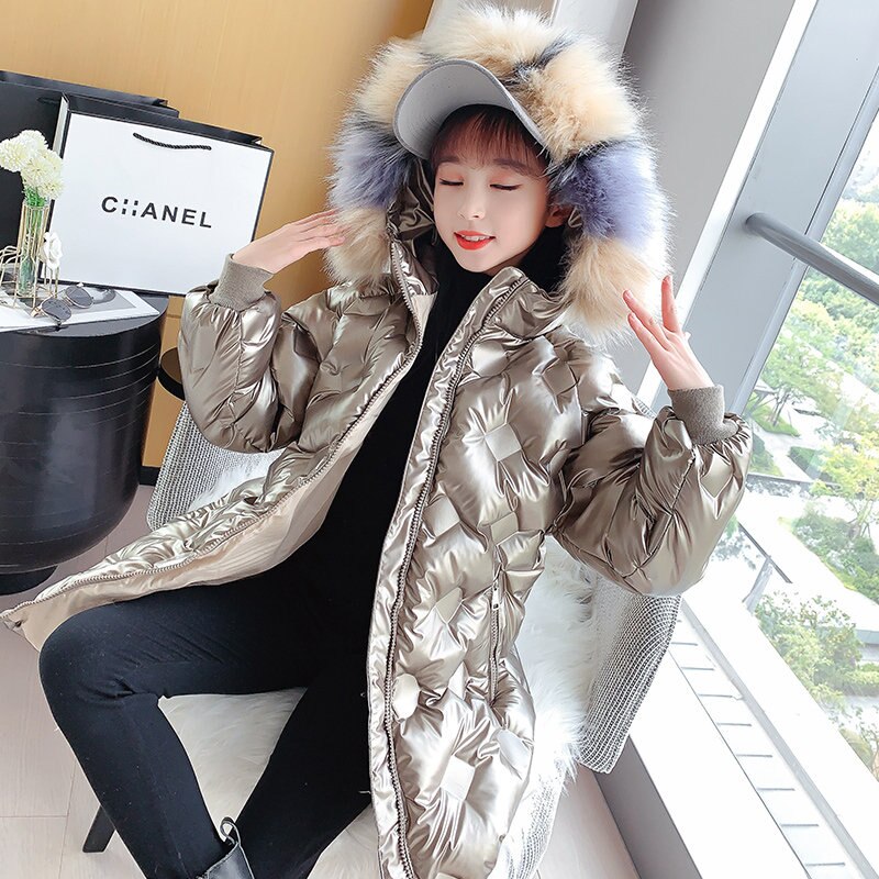 Winter katoenen jas voor meisjeskleding warme tiener waterdichte capuchon parka jas kinderen dikke bovenkleding windjack overjas: Champagne / 4