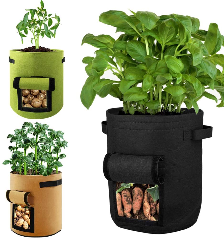 Plantetaske kartoffelvokstaske ikke-vævet plantevoksende taske havegrøntsager planterbeholder med håndtag & velcro-vindue