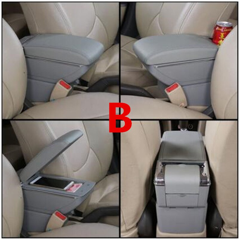 For Fiat 500 armrest box USB Charging heighten Double layer central content holder ashtray accessories: B gray
