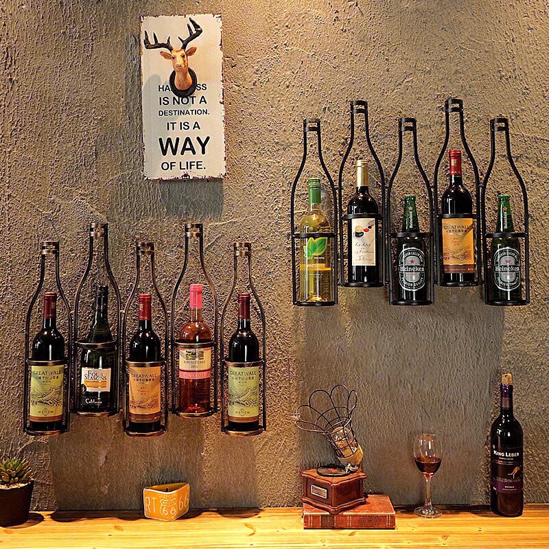 Style industriel américain fer suspendu casier à vin matériel barre de sécurité maison salon barre comptoir tenture murale casier à vin vieux cra