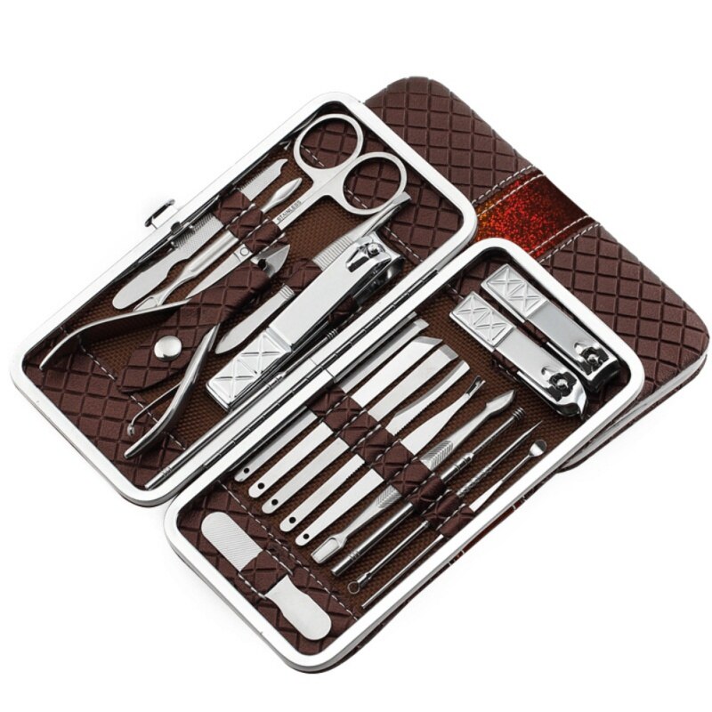 18 Pcs Nail cutter Set Nail Clipper Set bag Stainless Steel Manicure Pedicure Tool Nail Clipper Kit Set Luxurious Case free ship