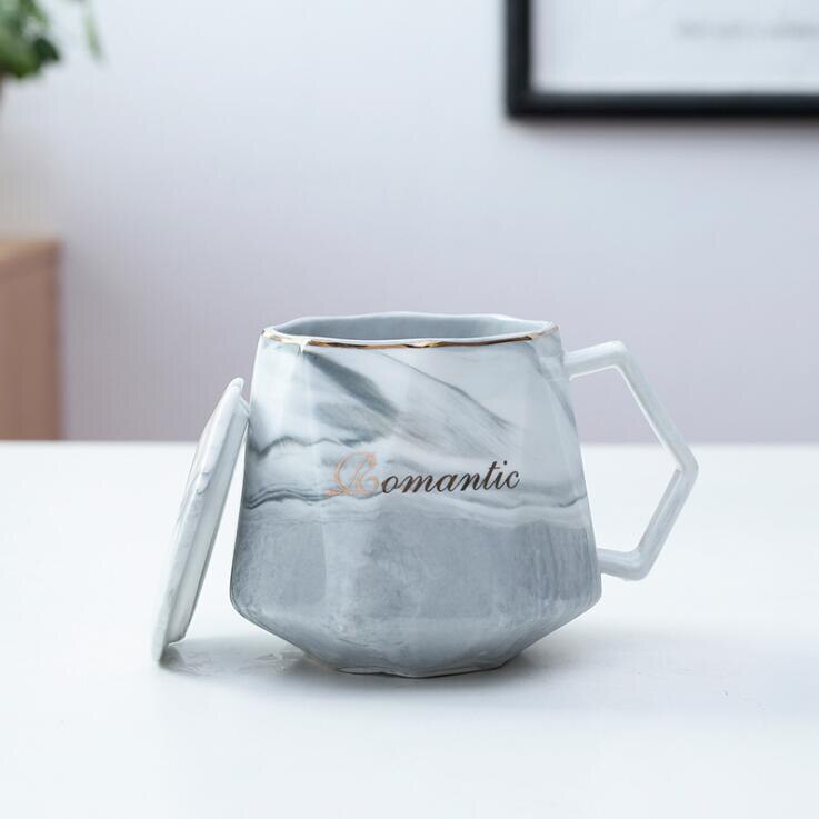 Høj kvalitet stil marmor mønster keramisk kop med låg gyldent tryk krus geometrisk formet kaffekop kontor kop: Marmoreringsgrå / Normal pakke