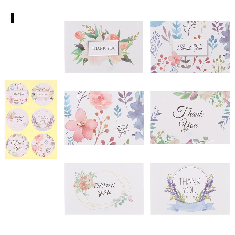 Cartes de remerciement en feuille d'or, lot de 4/6 cartes d'invitation à motifs floraux avec enveloppes, autocollants vierges, cartes postales pliantes: 6Pcs-I
