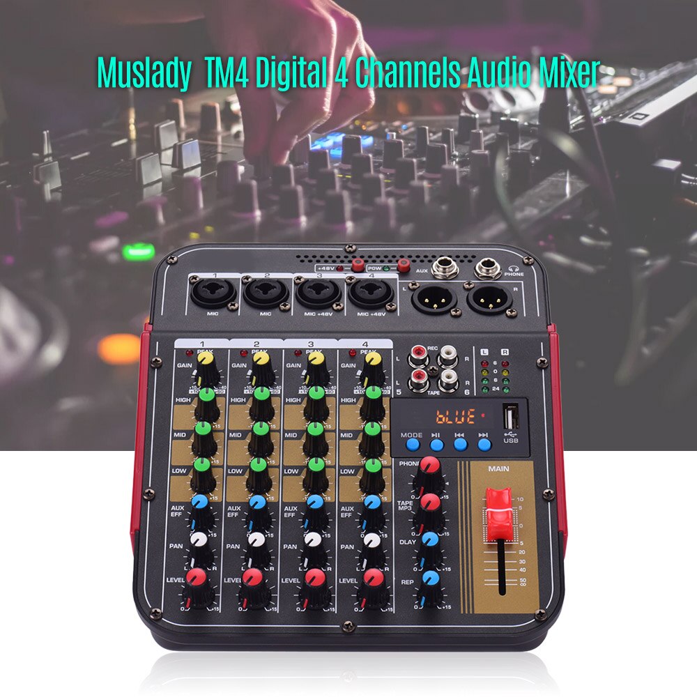 Muslady TM4 Digitale 4-Kanaals Audio Mixer Mixing Console Ingebouwde Phantom Power Met Audio Systeem Voor Studio opname