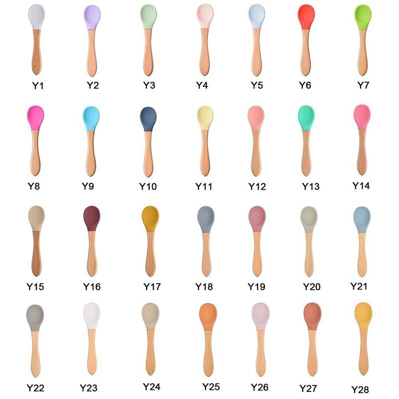 Baby Lepel Snoep Kleur Veiligheid Baby Leren Houten Lepel Antislip Zachte Siliconen Lepel Kinderen Kids Jongen Meisje Voedsel voeden Gereedschap