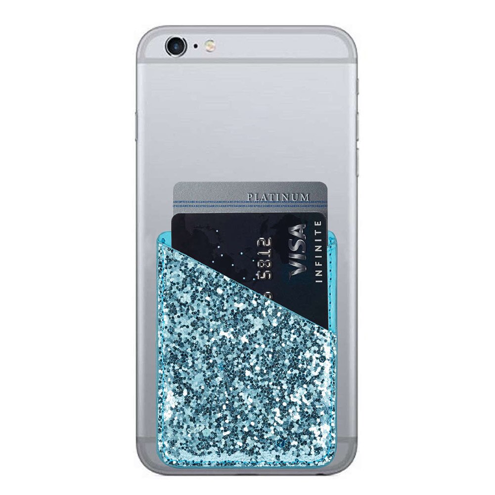 Self-adhesive Sequin Decoration Practical Purse Stick On Phone Mini Credit Pocket Card Holder Business Wallet Ultra Slim: Blue