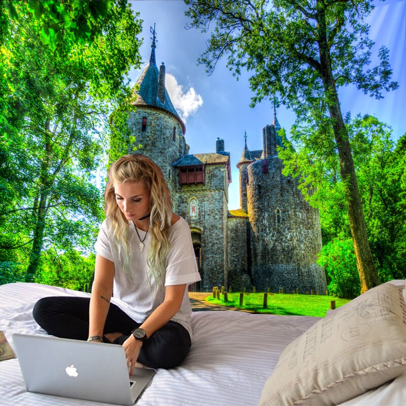 Nature tree tapestry wall hanging forest castle fairytale hippie wall hanging bohemian style home ranch art decoration