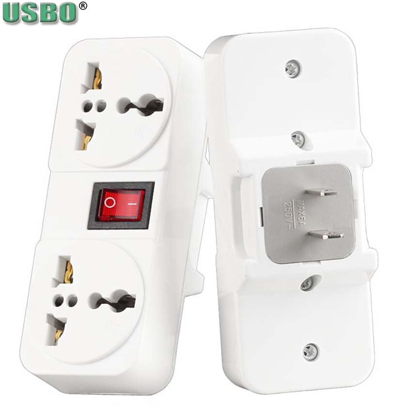White Portable Universal Wall socket EU US UK extension socket 250V 6A 10A 125V power converter plug Adapter with on off switch: 2Way US socket / 1Way EU socket