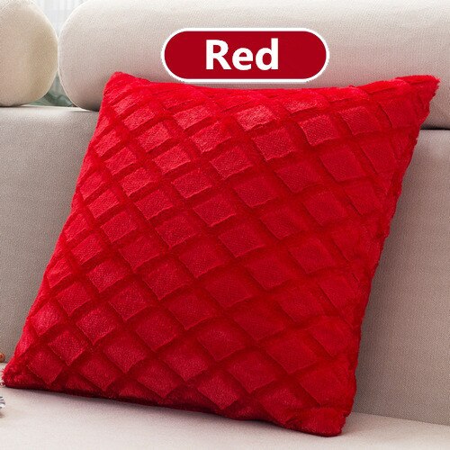 1Pcs 43*43cm Plaids Pattern Soft Short Velvet Throw Pillow Cushion Cover Seat Car Home Sofa Bed Decorative Pillowcase 40059: Red
