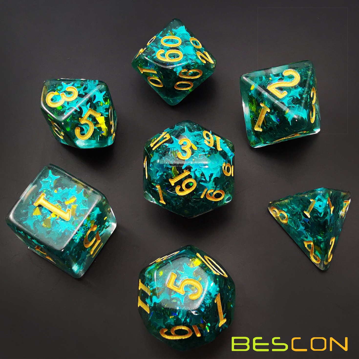 Bescon Dichte-Core Polyhedrale Dobbelstenen Set Van Zee Blauw, Rpg 7-Dice Set In Baksteen Doos Verpakking