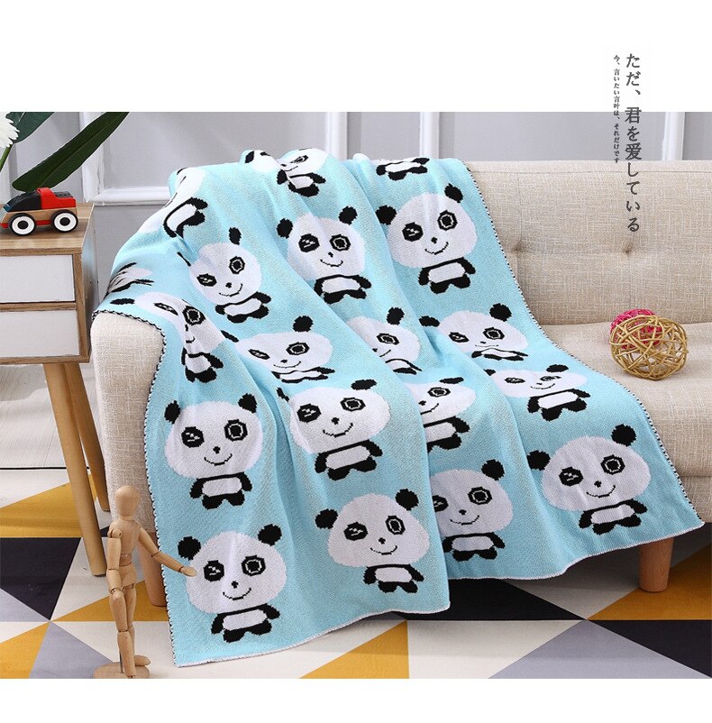 Volledig katoenen gebreide deken babydeken cartoon panda deken kantoor lunchdeken winkelwagenhoes deken 100*120cm