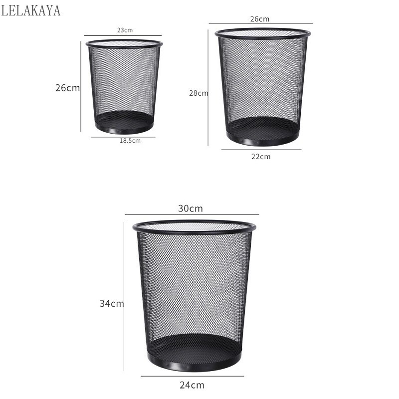 Metal Mesh Round Trash Can Without Lid Office Rubbish Paper Basket Organizer Kitchen Bedroom Simple Waste Bins Cleaning Tools