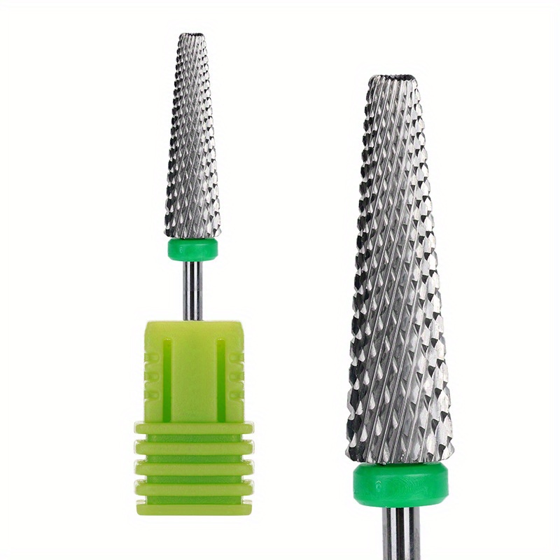 Brocas para uñas superlargas 5 en 1, broca cónica cruzada de carburo de 3/32 pulgadas, Lima eléctrica giratoria bidireccional, accesorios para manicura: Verde claro