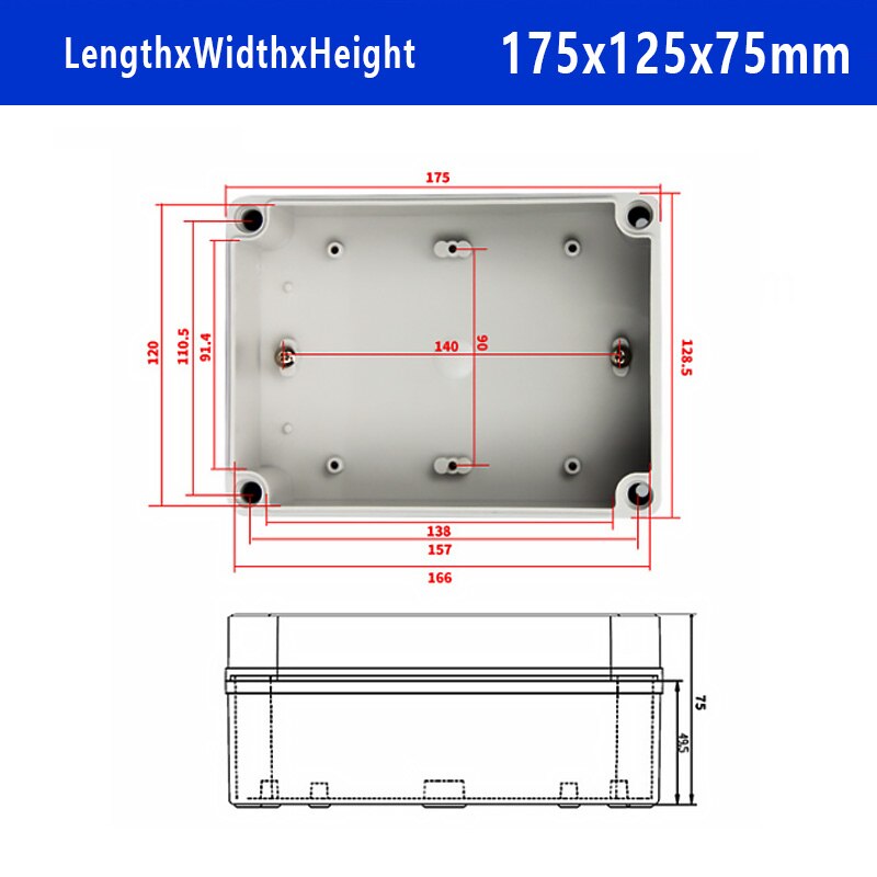IP67 Waterproof Plastic Enclosure Box Electronic ABS Material Outdoor Junction Box Electrical Project Instrument Case DIY: 175x125x75mm